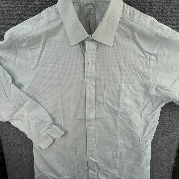 Brooks Brothers Classic Cotton Check Non-Iron Blue 17-34 Spread Men Shirt Adult - Picture 2 of 16